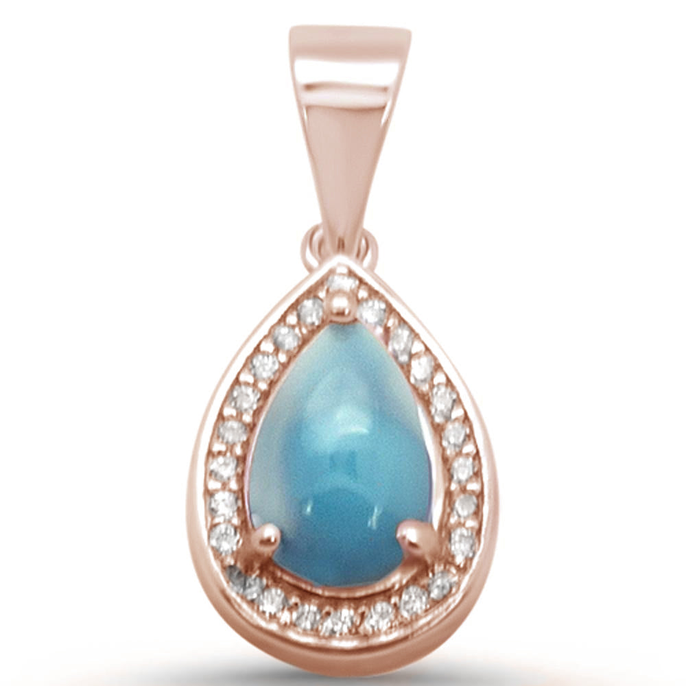 Rose Gold Plated Pear Shaped Natural Larimar .925 Sterling Silver Pendant