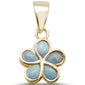 Yellow Gold Plated Larimar Plumeria .925 Sterling Silver Pendant .75"