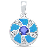  Round Lab Created Blue Opal, Simulated Tanzanite & Cz .925 Sterling Silver Pendant