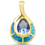 <span>CLOSEOUT! </span> Yellow Gold Plated Blue Opal & Tanzanite Design .925 Sterling Silver Pendant
