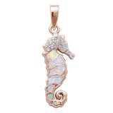 Rose Gold Plated White Opal & Cubic Zirconia Seahorse .925 Sterling Silver Pendant