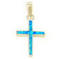 <span>CLOSEOUT! </span>Yellow Gold Plated Blue Opal Simple Cross .925 Sterling Silver Pendant