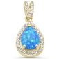 Yellow Gold Plated Blue Opal & Cubic Zirconia .925 Sterling Silver Pendant