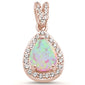 Rose Gold Plated Pear Pink Opal & Cubic Zirconia .925 Sterling Silver Pendant
