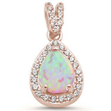 Rose Gold Plated Pear Pink Opal & Cubic Zirconia .925 Sterling Silver Pendant