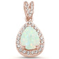 Rose Gold Plated Pear White Opal & Cubic Zirconia .925 Sterling Silver Pendant
