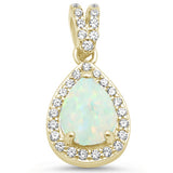Yellow Gold Plated Pear White Opal & Cubic Zirconia .925 Sterling Silver Pendant