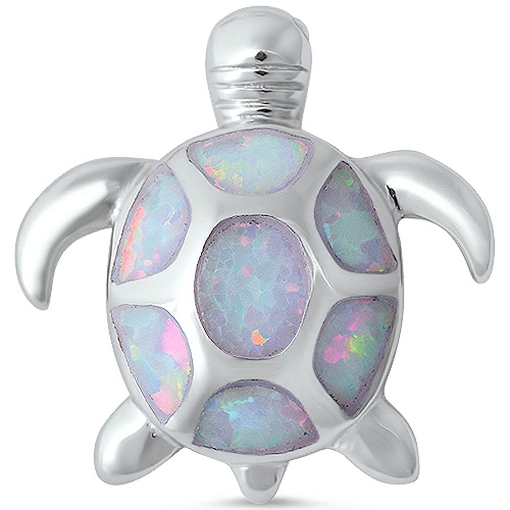 White Opal Spots Turtle .925 Sterling Silver Pendant