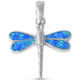 Blue Opal Dragonfly .925 Sterling Silver Pendant