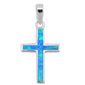 Solid Blue Opal Cross .925 Sterling Silver Pendant