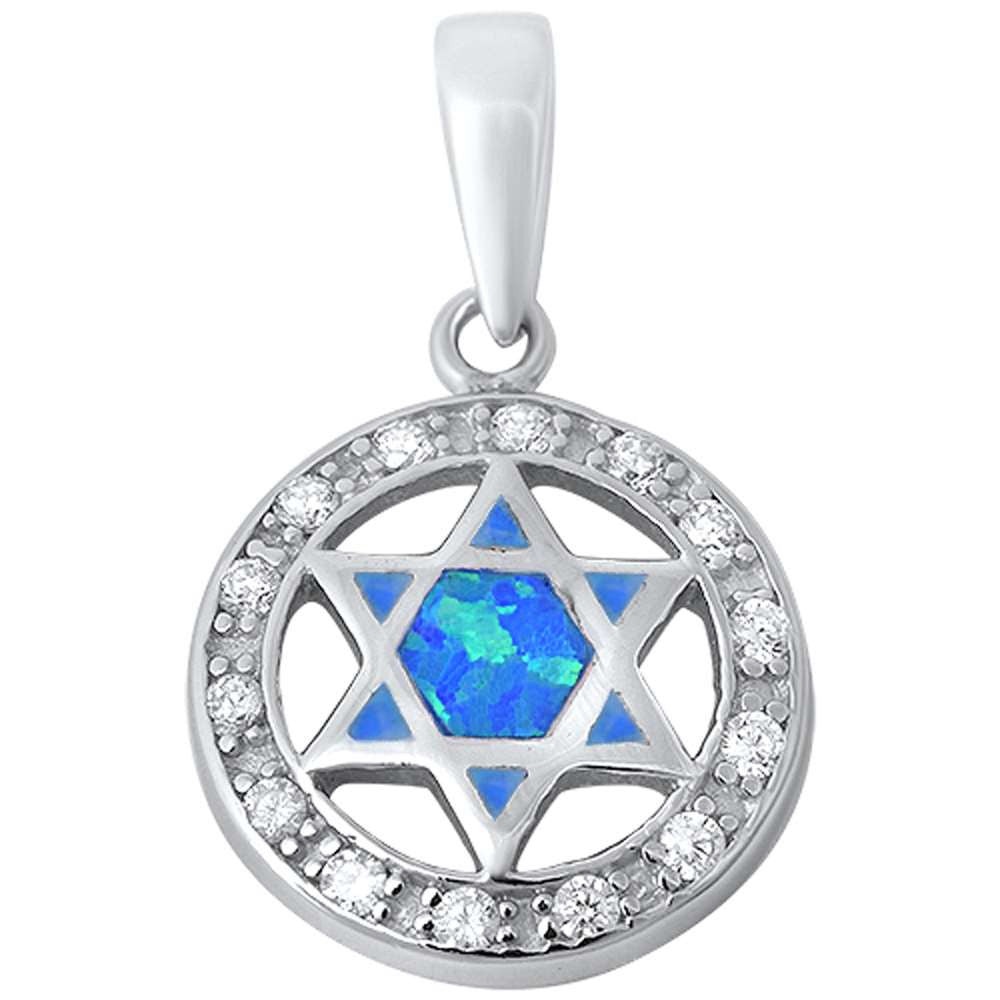 Blue Opal & Cz Star of David .925 Sterling Silver Pendant