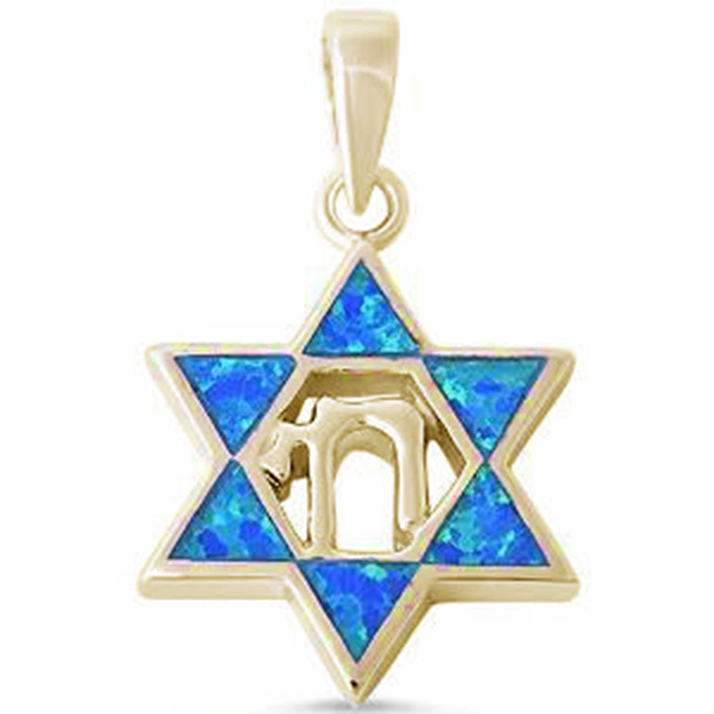 <span>CLOSEOUT! </span>Yellow Gold Plated Star of David with Chai Symbol .925 Sterling Silver Pendant