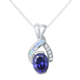 Tanzanite White Opal & Cz .925 Sterling Silver Pendant