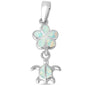 White Opal Plumeria and Turtle .925 Sterling Silver Charm Pendant