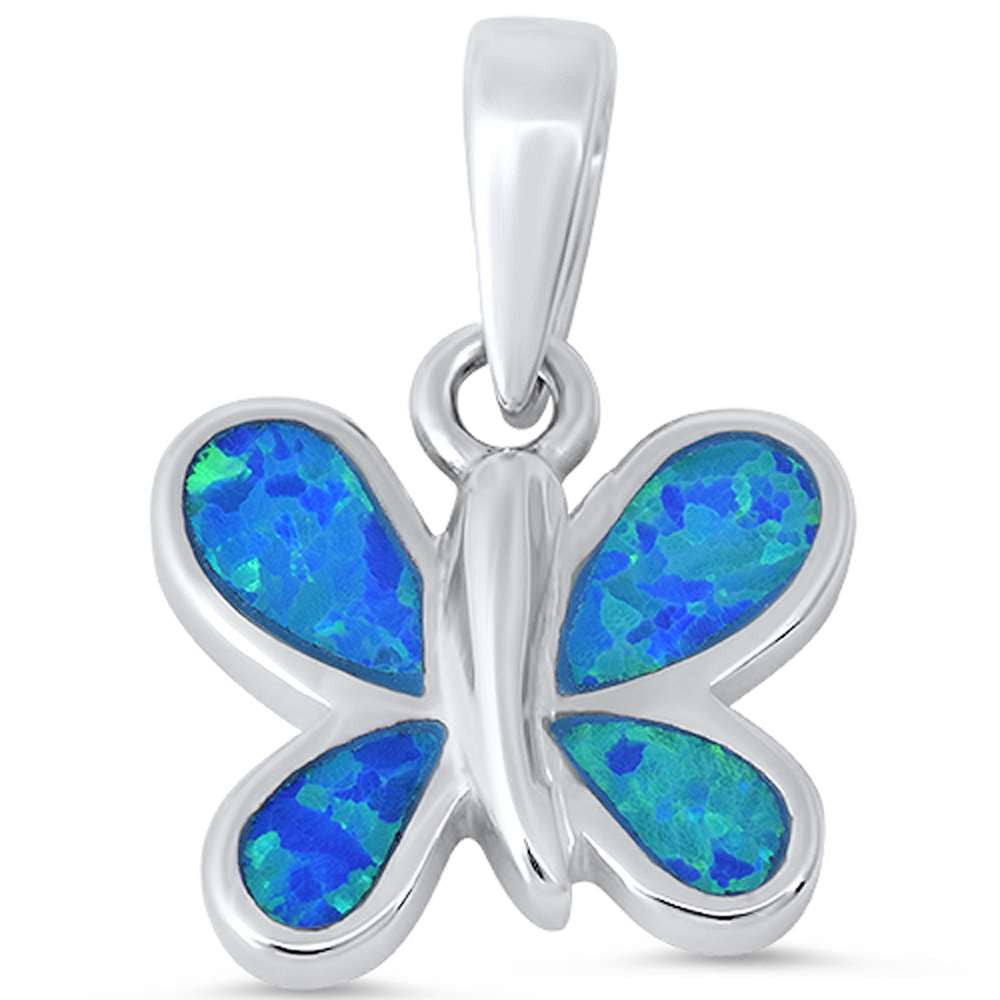 Blue Opal Butterfly .925 Sterling Silver Pendant