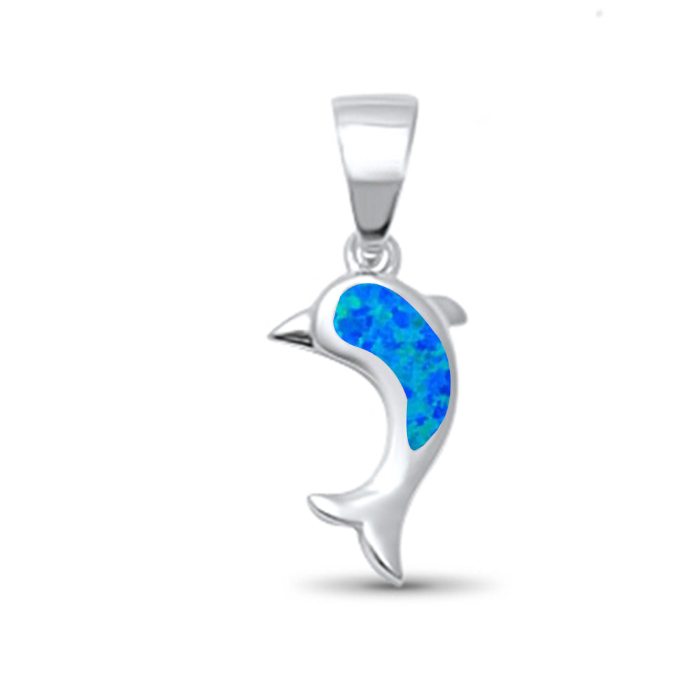 Blue Opal Dolphin .925 Sterling Silver Pendant