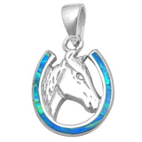 Blue Opal Horse in Horse Shoe .925 Sterling Silver Pendant