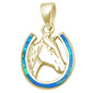 Yellow Gold Plated Blue Opal Horse .925 Sterling Silver Pendant