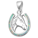 White Opal Horse in Horse Shoe .925 Sterling Silver Pendant