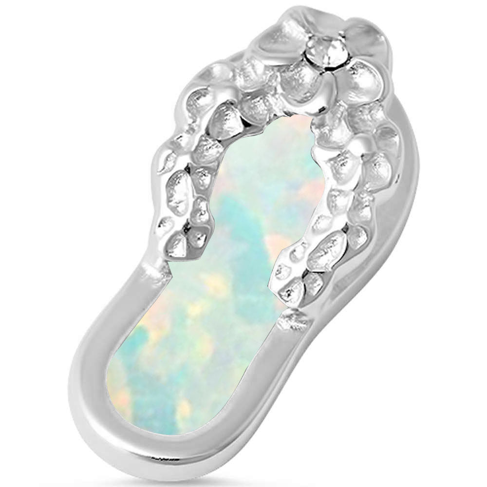 White Fire Opal Flower Beach Sandal .925 Sterling Silver Pendant