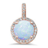 Rose Gold Plated Halo White Opal & Cubic Zirconia .925 Sterling Silver Pendant