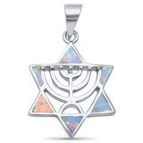 Wholesale Jewelry-White Opal Minorah Jewish Star of David .925 Sterling Silver Pendant