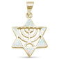 <span>CLOSEOUT! </span>Yellow Gold Plated White Opal Minorah Jewish Star of David .925 Sterling Silver Pendant