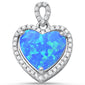 Blue Fire Opal & Cubic Zirconia Heart Charm .925 Sterling Silver Pendant