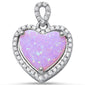 Pink Fire Opal & Cubic Zirconia Heart Charm .925 Sterling Silver Pendant