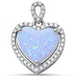 White Fire Opal & Cubic Zirconia Heart Charm .925 Sterling Silver Pendant