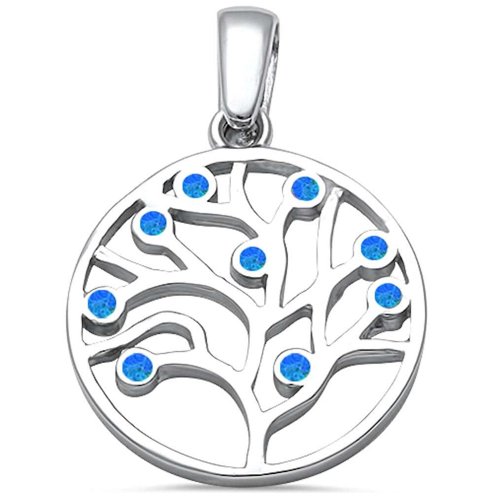 Blue Opal Tree of Life .925 Sterling Silver Pendant