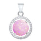 Round Created Pink Opal & Cubic Zirconia .925 Sterling Silver Pendant