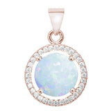 Rose Gold Plated Round White Opal & Cubic Zirconia .925 Sterling Silver Pendant