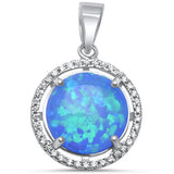 Colgante de plata de ley .925 con ópalo azul Halo y circonita cúbica