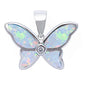 White Opal & Cubic Zirconia Butterfly .925 Sterling Silver Pendant