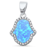 Blue Opal & Cz Hamsa .925 Sterling Silver Pendant