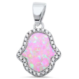 Pink Opal & Cubic Zirconia Hamsa .925 Sterling Silver Pendant