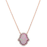 Rose Gold Plated Pink Opal Hamsa .925 Sterling Silver Pendant Necklace