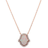 Rose Gold Plated White Opal Hamsa .925 Sterling Silver Pendant Necklace