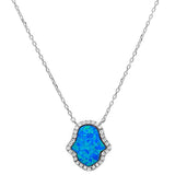 Blue Opal Hamsa .925 Sterling Silver Pendant Necklace