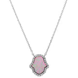 Pink Opal Hamsa .925 Sterling Silver Pendant Necklace