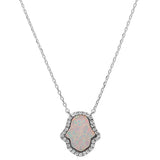 White Opal Hamsa .925 Sterling Silver Pendant Necklace