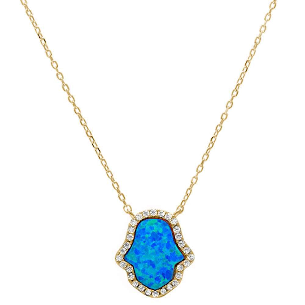 Yellow Gold Plated Lab Created Blue Opal .925 Sterling Silver Pendant Necklace