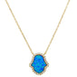 <span>CLOSEOUT! </span>Yellow Gold Plated Lab Created Blue Opal .925 Sterling Silver Pendant Necklace