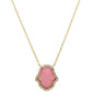 Yellow Gold Plated Lab Created Pink Opal .925 Sterling Silver Pendant Necklace