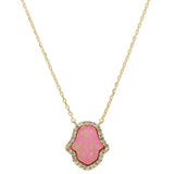 <span>¡REMATAR! </span>Collar con colgante de plata de ley .925 con ópalo rosa creado en laboratorio chapado en oro amarillo