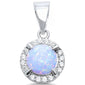 Round White Opal & Cubic Zirconia .925 Sterling Silver Pendant