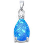 Pear Shape Blue Opal & Cubic Zirconia .925 Sterling Silver Pendant