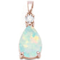Rose Gold Plated Pear Shape White Opal & Cubic Zirconia .925 Sterling Silver Pendant