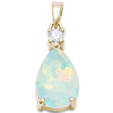 Yellow Gold Plated Pear Shape White Opal & Cubic Zirconia .925 Sterling Silver Pendant